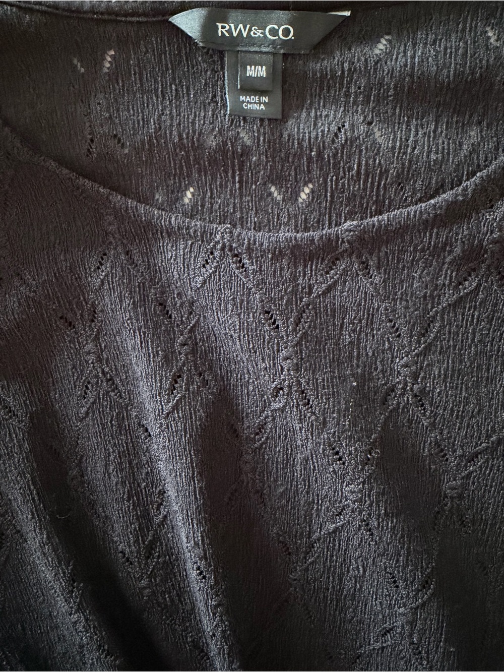 RW&CO. Black Diamond Eyelet Knit Top